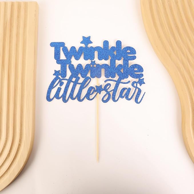 Twinkle Twinkle Little Star Cake Topper - Glitter Dark Blue Baby Shower Party Cake Decoration, Perfect for Gender Reveal Party, 1st birthday Party or Photo Booth Props (Dark Blue)