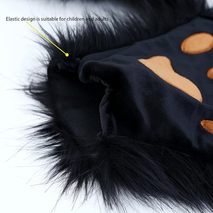 Adolala Faux Fur Fox Tail Cat Wolf Set Plush Mask Fluffy Paw Gloves Halloween Christmas Party for Women