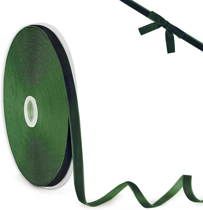 Velvet Ribbon 3/8 inch x 25Yd Fabric Ribbon for Gift Wrapping Wreath Decoration Handmade Crafts Bow Making (Green)