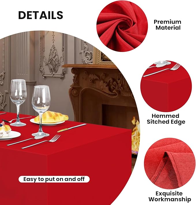 Ascoza 2 Pack Fitted Tablecloth for 8 Foot Rectangle Tables 96 x 30 Inch Red Table Covers Water Resistant Polyester Table Cloth for Wedding, Parties,Display, Trade Show (Red)