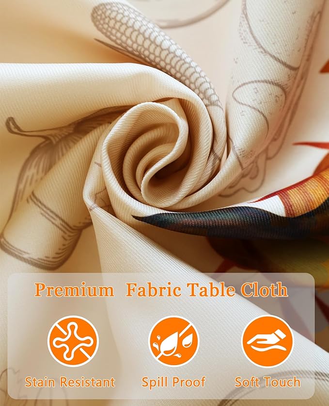 Honellaty Thanksgiving Rectangle Table Cloth 60x84 Inch, Fall Turkey & Pumpkin Tablecloth for Dinner, Thanksgiving, Harvest, Holiday Decor