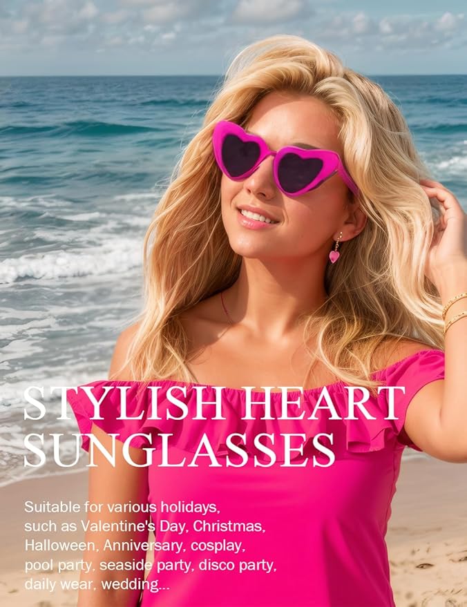8 Pack Heart Sunglasses Vintage Cat Eye Heart Glasses Retro Bachelorette Bride Sunglasses Bulk for Women