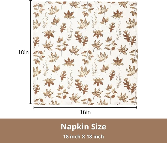 PurpleEssences Rust Fall Napkins, Maple Leaves 18x18 Fall Cloth Napkins Set of 6, 100% Cotton Autumn Fall Harvest Thanksgiving Dinner Napkins for Farmhouse Kitchen, Aurelia