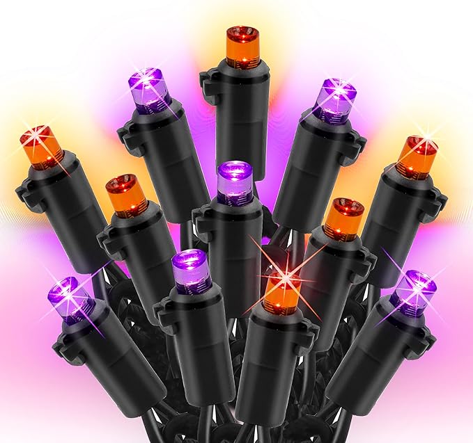 Dazzle Bright Purple & Orange Halloween 33FT 100 LED String Lights, Waterproof Connectable String Lights, Plug in Halloween Decorations for Party Garden Yard Indoor Outdoor