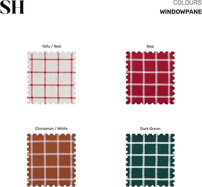 Solino Home Linen Table Runner 36 Inches - 100% Pure Linen Windowpane Red Table Runner 14 x 36 Inch Ideal for Dresser and Coffee Tables - Christmas, Xmas