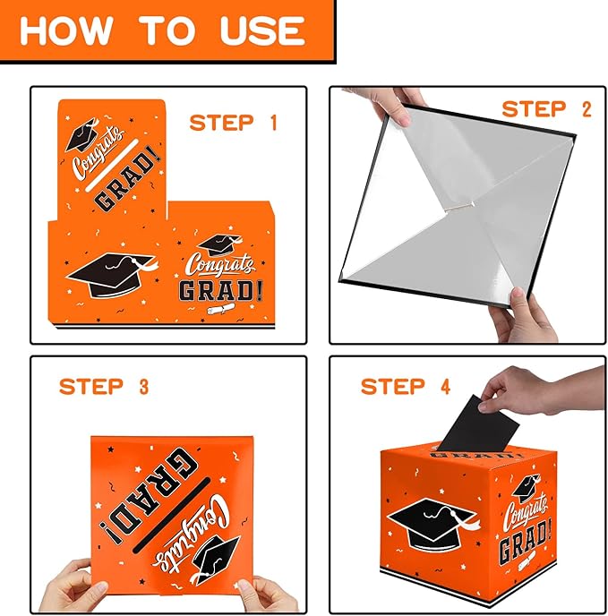 Gatherfun Graduation Decorations - Graduation Card Box, Party Favors, Orange