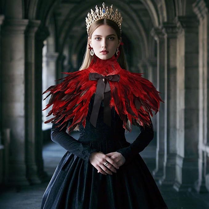 Gothic Natural Feather Shrug Feather Shawl Wrap Cape Victorian Collar for Halloween Cosplay Party Costume Accessories