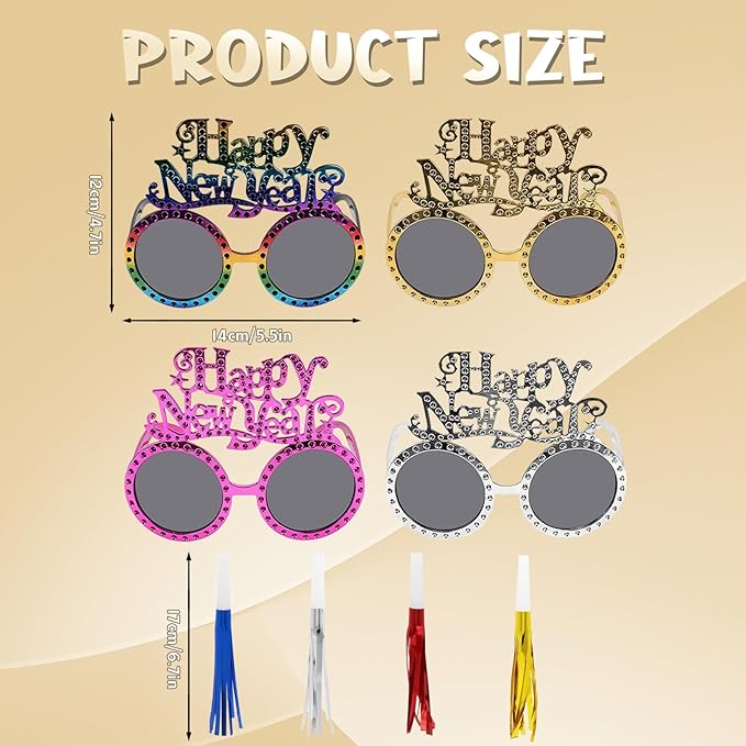 YQUQWN 8 PCS New Years Eve Party Supplies 2026 Happy New Years Party Eyeglasses Noise Makers for 2026 NYE Party Decorations Favors Accessories Photo Booth Props Gifts 2026