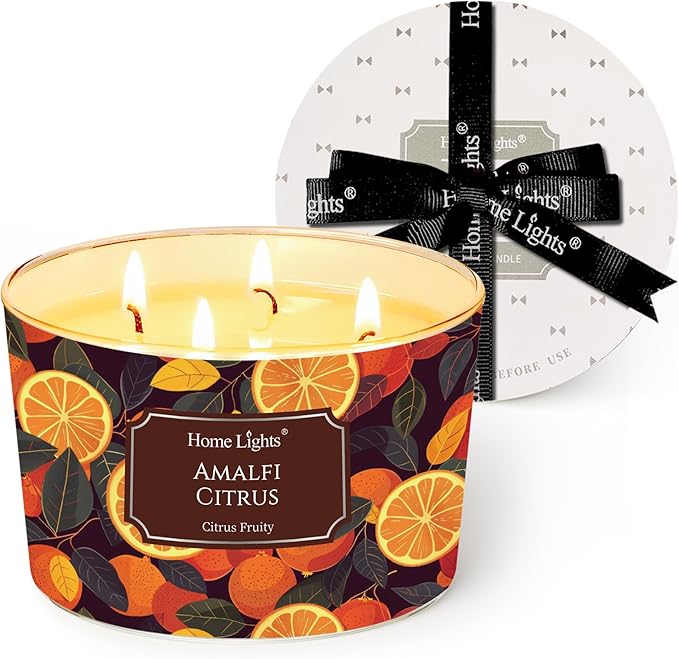 HomeLights 4-Wick Candles for Home Scented - 18oz Soy Wax Blend Candle Long-Lasting Fragrance, Eclectic Mixed Styles Home Decor and Housewarming Gifts, Amalfi Citrus