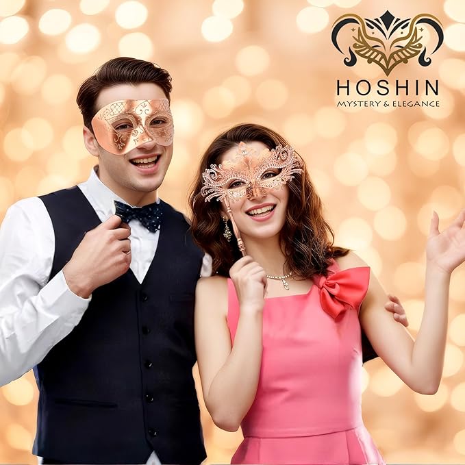 Hoshin Masquerade Mask for Couple, Mardi Gras Deecorations Venetian Masks with Stick for Womens