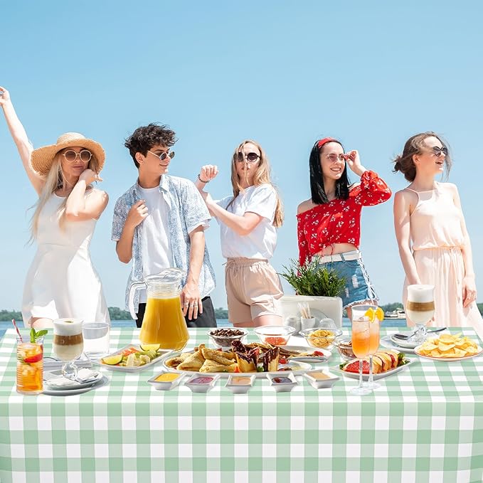 WNINK 3 Pack Sage Green Checkered Rectangular Plastic Tablecloths, Green Gingham Waterproof Disposable Table Covers 54" x 108" for Birthday, Baby Shower, Wedding, Outdoor Picnic Parties