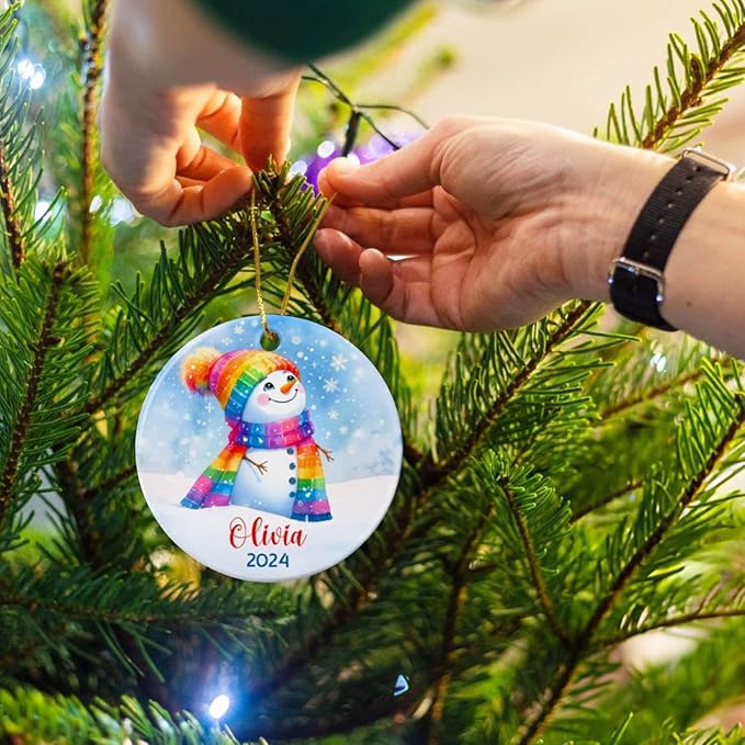 Personalized Rainbow Snowman LGBT Pride Ceramic Christmas Ornament 2025, Custom Name & Year, Gift for Family & Friends
