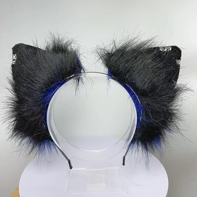 Wolf Ears Tail Set Fox Wolf Headbands Clips Fluffy Cosplay Costumes, Gothic Punk Accessories for Halloween