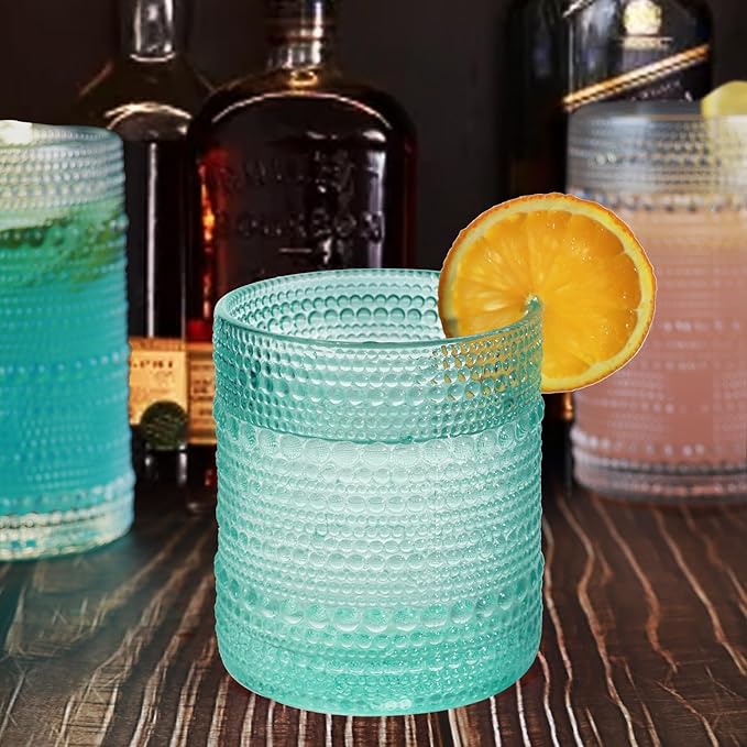 Vintage Hobnail Driinking Glasses Set, Glassware Drinking Set of 8, 12 oz Highball Glasses & 10 oz Cocktail Glasses, Tumbler Glasses for Cocktails, Whiskey, Juice, Milk