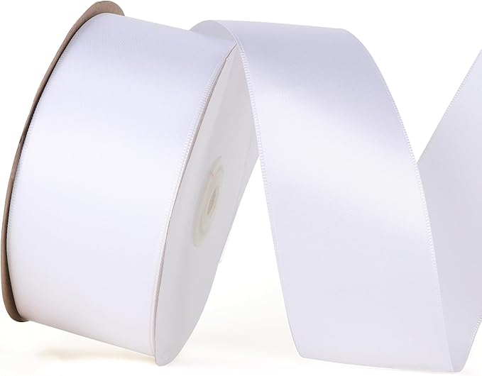 2 Inch X 50 Yards Single Face Solid Color Satin Ribbon Roll, Ribbons Great for Gift Wrapping, Crafts, Wedding Party Decoration, Hair Bows Making and Other Sewing Projects (2" X 50 Yards, White)