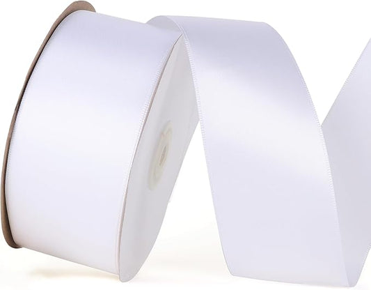 2 Inch X 50 Yards Single Face Solid Color Satin Ribbon Roll, Ribbons Great for Gift Wrapping, Crafts, Wedding Party Decoration, Hair Bows Making and Other Sewing Projects (2" X 50 Yards, White)