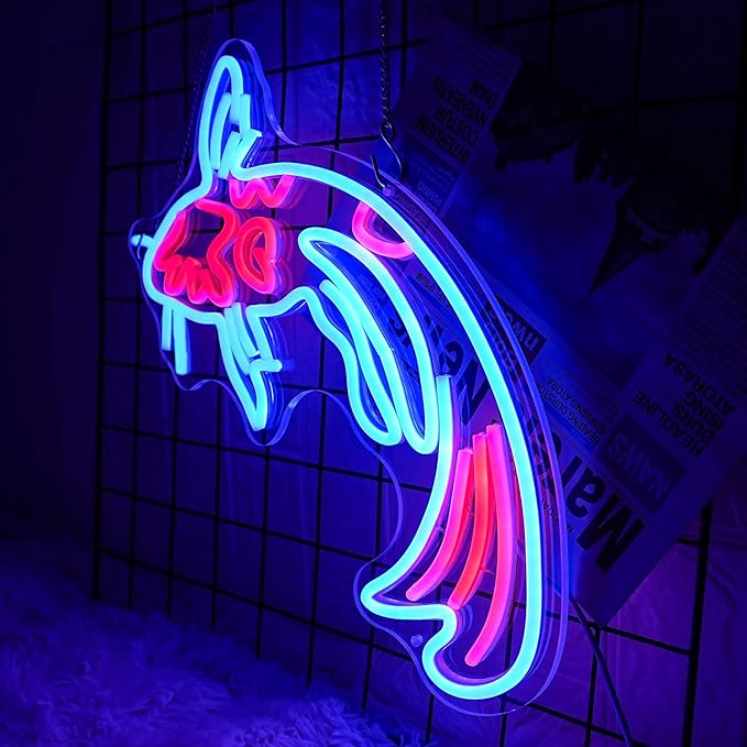 Koi Fish Neon Sign Koi Carp Neon Lights Signs Japanese Fish Led Neon Blue Red Lucky Fish Neon Signs for Wall Decor 17”x9.5”with USB/Switch Dimmable Neon Light Signs for Bar, Restaurant, Office, Fishroom,Koi Pond