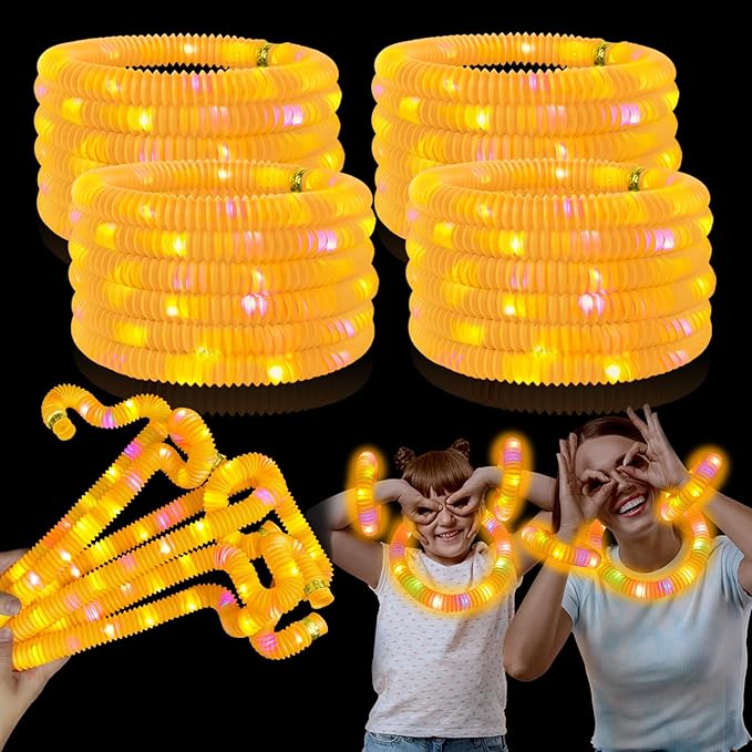 Light Up Glow Necklaces Bracelets Party Favors Gifts Accessories for Toddlers, 12-24PCS Orange Glow Sticks Pop Tubes for kids,Glow New Year Eve Birthday Camping Party Decorations for Boys Girl