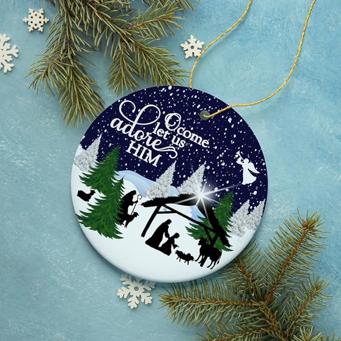 Religious Themed Christmas Ornaments, Nativity and Jesus Christ Decorations - O Come Let us Adore Him Nativity Birth of Christ Christmas Ornament