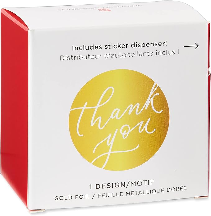 American Greetings Thank You Stickers or Seals, White Script on Gold Foil (500-Count)