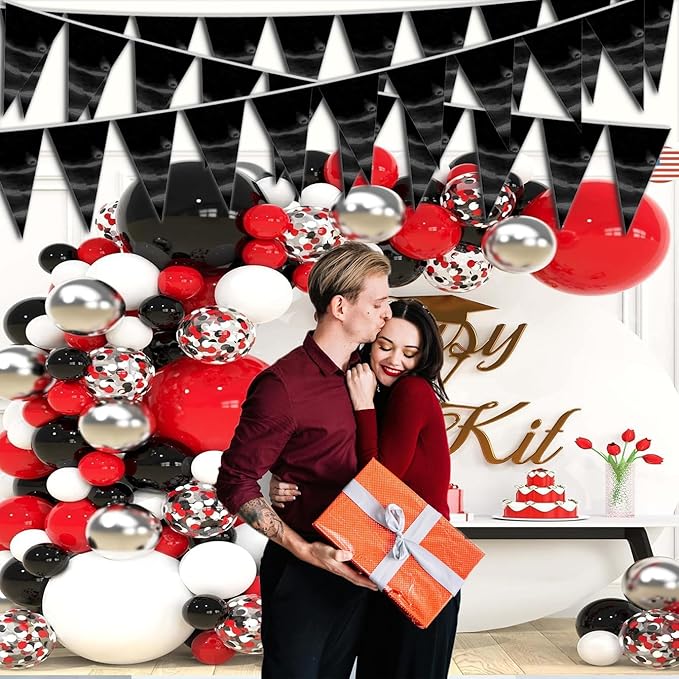 20M/65FT Black Triangle Pennant Banner Flag Metallic Fabric Bunting Garland for Christmas Graduation Birthday Wedding Engagement Bachelorette Holiday Halloween Celebration Hen Party Supplies