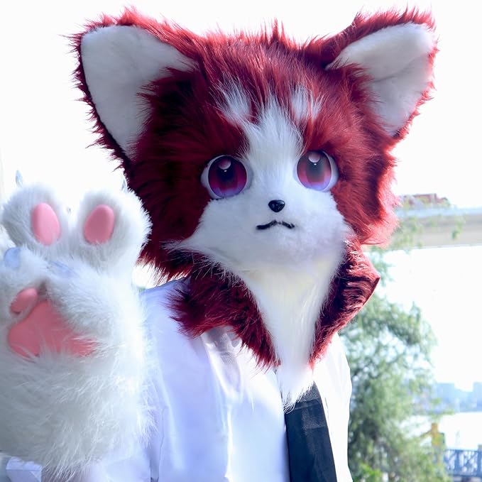 HAOAN Animal Furry Fursuit Head Mask Plush Cat Fox Mask Costume Props for Halloween Party