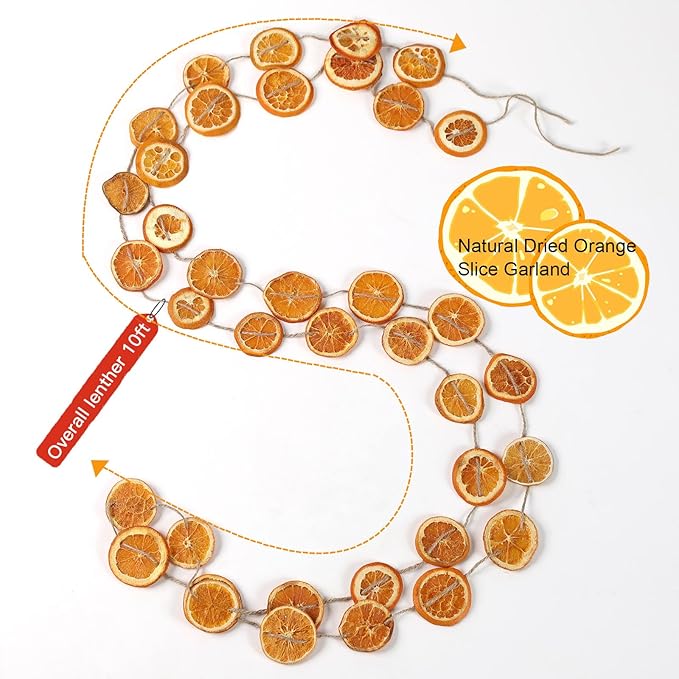 Christmas Decorations, 10ft Dried Orange Slice Christmas Garland, Rustic Orange Garland for Mantle Front Door Fireplace Home Wall Doorway Window Christmas Tree Porch Farmhouse Indoor Decor, 3 Pack