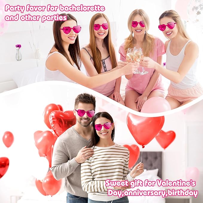 12 Pack Heart Sunglasses for Women Transparent Heart Glasses for Bachelorette Birthday Party Favor Gifts
