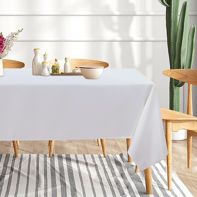 sancua 8 Pack White Tablecloth 60 x 120 Inch, Rectangle Table Cloth for 8 Feet Tables - Stain and Wrinkle Resistant Washable Polyester Table Cover for Dining Tables, Buffet Parties and Camping
