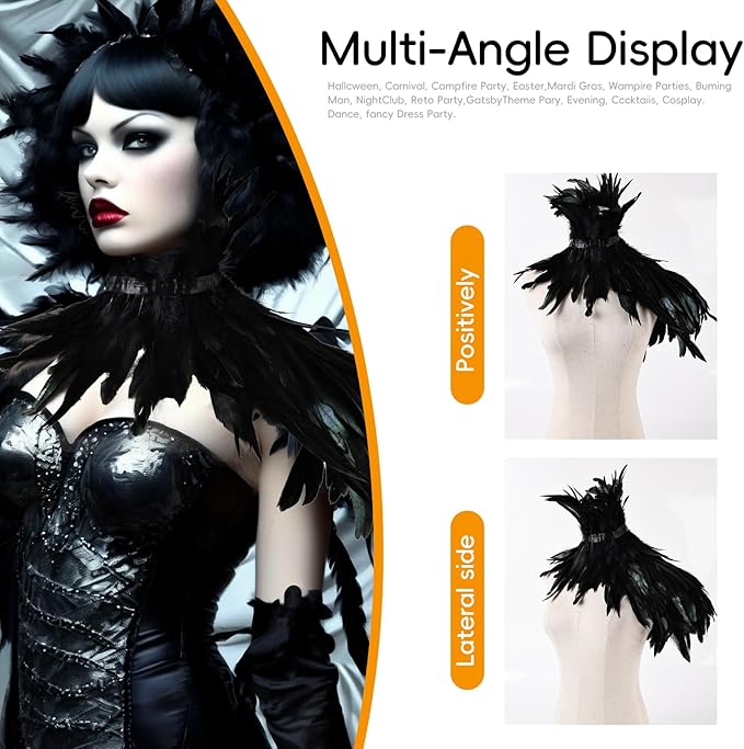 Gothic Natural Feather Shrug Feather Shawl Wrap Cape Victorian Collar for Halloween Cosplay Party Costume Accessories