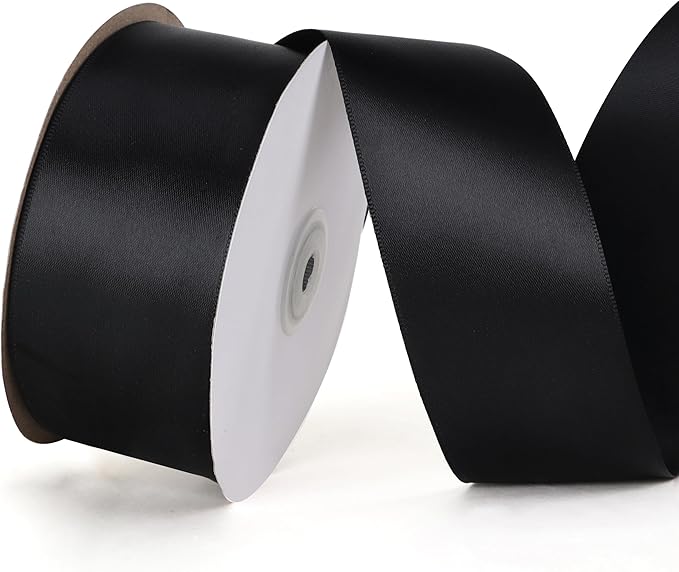 2 Inch x 50 Yards Single Face Solid Color Satin Ribbon Roll, Ribbons Great for Gift Wrapping, Crafts, Wedding Party Decoration, Hair Bows Making and Other Sewing Projects (2" X 50 Yards, Black)