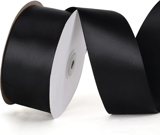 2 Inch x 50 Yards Single Face Solid Color Satin Ribbon Roll, Ribbons Great for Gift Wrapping, Crafts, Wedding Party Decoration, Hair Bows Making and Other Sewing Projects (2" X 50 Yards, Black)