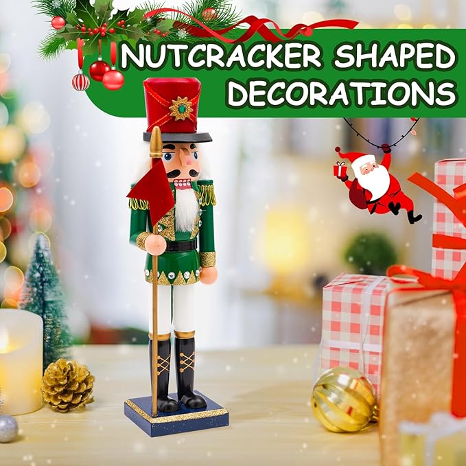 14" Wooden Flag Nutcracker, Festive Christmas Decoration, Handcrafted Flag Themed Nutcracker Collectible Christmas Decor for Tabletop, Shelves, and Fireplace Mantel(Flag)