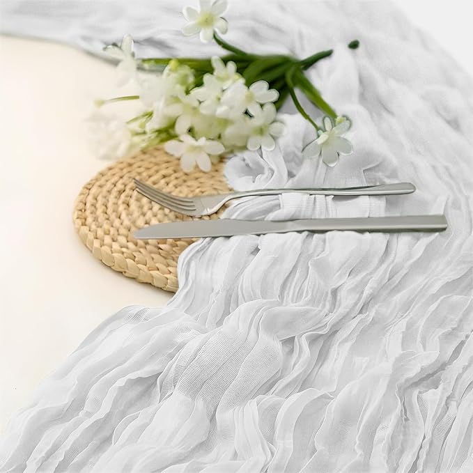 2 Pack 10 Ft Cheesecloth Table Runner White Gauze Long Table Runners Boho Gauze Cheese Cloth Table Runner Rustic Sheer Runner for Wedding Party Table Decor ( 35 x 120 Inch )