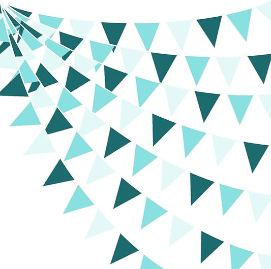 32Ft Teal Party Decorations Dark Green Teal Blue Triangle Banner Flag Pennant Fabric Garland Streamers for Summer Birthday Aqua Green Baby Shower Sea Beach Turquoise Party Outddor Decor Supplies