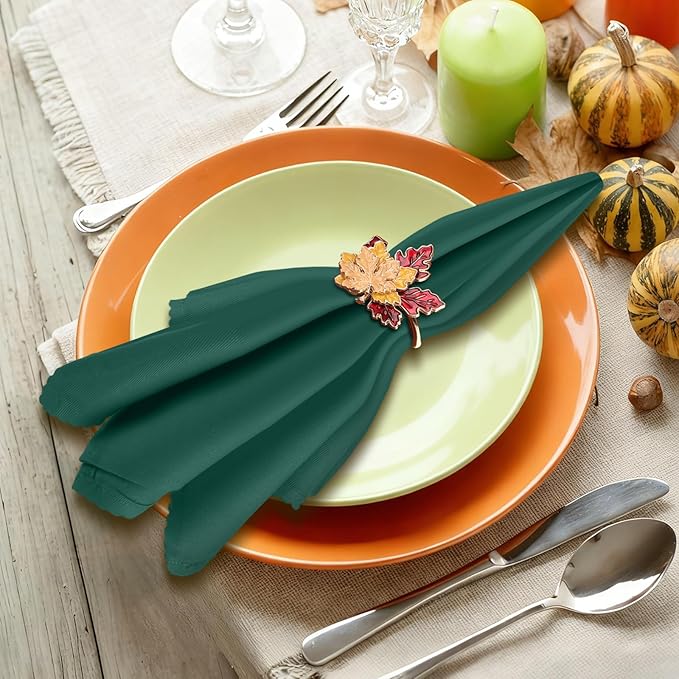 16 Pcs Fall Thanksgiving Cloth Napkin and Maple Leaves Napkin Ring Holder Buckles with Rhinestones Set for Harvest Season Thanksgiving Autumn Party Table Decorations (4 Colors)