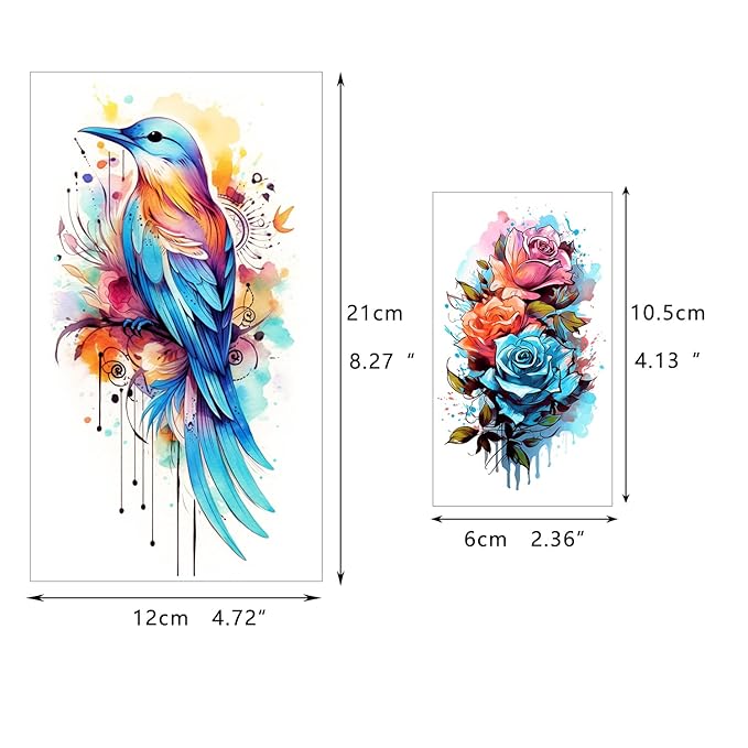 52 Watercolor Temporary Tattoos for Women Adults - Realistic 3D Floral Butterfly Phoenix Mandala Fake Tattoos Set, Waterproof Long Lasting Body Sticker for Parties Weddings (12 Large Tattoos Included)