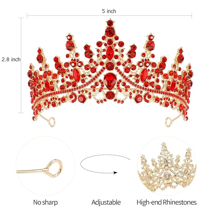 VELSCRUN Birthday Queen Tiara Crowns for Women Girls Red Crystal Birthday Queen Headband Sash Elegant Princess Crown Happy Birth Party Decorations Mom Sisters Birth Gift Hair Accessories
