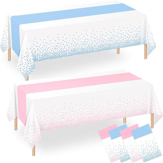 WNINK 4 Pack Pink and Blue Tablecloths, Gender Reveal Disposable Plastic Waterproof Table Cover for Boy or Girl Gender Reveal Party, Baby Shower, Birthday Party Decorations 54" x 108"