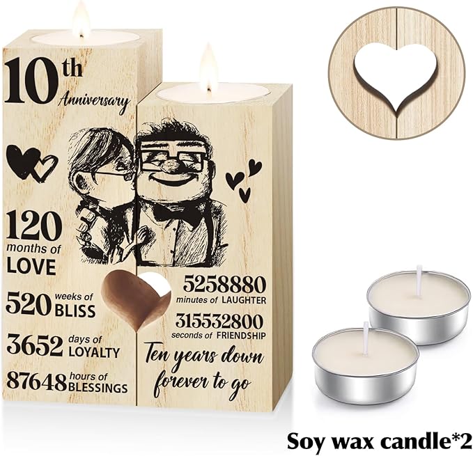 10th Anniversary Wedding Gifts for Wife, Husband, Couples Gift Candlestick,Ten Years Wedding Anniversary Presents for Her, Him