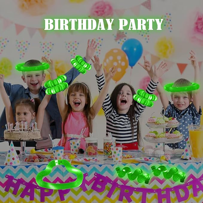 Green 12PCS Light Up Pop Fidget Tubes Party Favors-Glow in The Dark Party Supplies for Kids and Adults, Perfect for Festivals, Birthday Parties, Raves, Concerts, and Camping Decorations