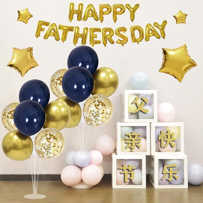 6 Set Balloon Stand with Blue and Gold Balloons Centerpiece Table Decorations for Birthday Wedding Anniversary Father's Day Retirement New Years Graduation Decorations Class of 2025