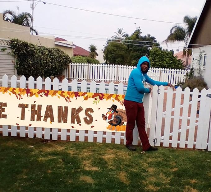 Happy Fall Banner Decorations - Give Thanks Thanksgiving Day Autumn Outdoor Indoor Party Decor Supplies
