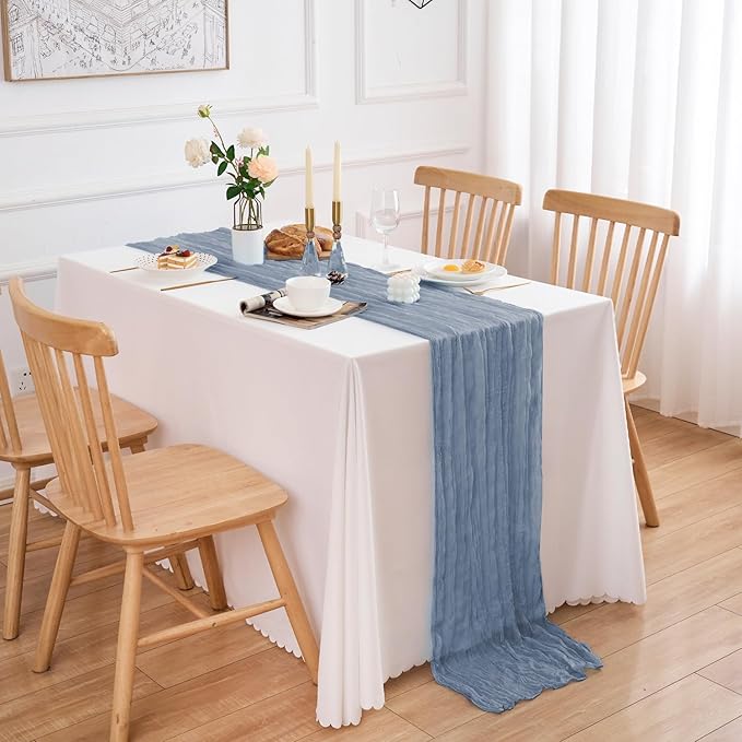 10 Pack Dusty Blue Table Runner 120 Inch Cheesecloth Table Runner 10FT Boho Gauze Table Runner Long Cheese Cloth Table Runner Semi Sheer Runners for Wedding Bridal Baby Shower Party