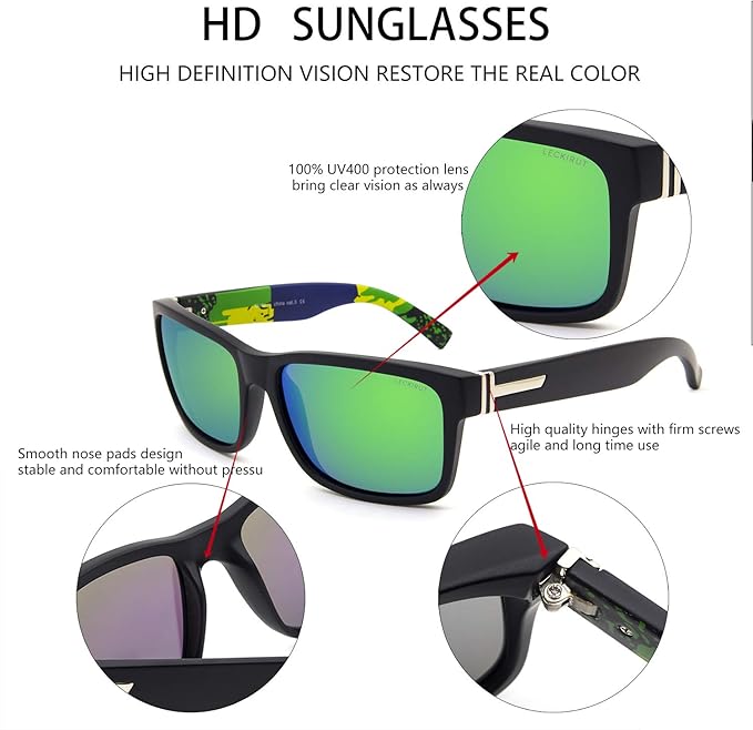 LECKIRUT Vintage Polarized Sunglasses for Men Women Retro Oversized Square Mirror Sun Glasses
