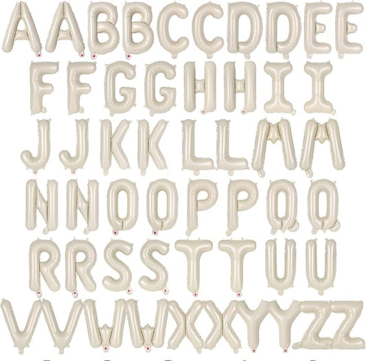 52 Pcs Cream Letter Balloons,16 Inch Foil Alphabet Letter Balloons,Letter A-Z Balloon Banner Custom Phrase Balloon for Birthday Party Wedding Anniversary Decoration (Cream 52pcs)