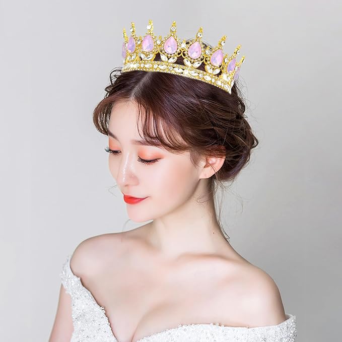 Queen Crown Rhinestone Wedding Crowns and Tiaras for Women Costume Party Hair Accessories Princess Birthday Crown Crystal Bridal Crown (Gold Fantasy Purple Crown)