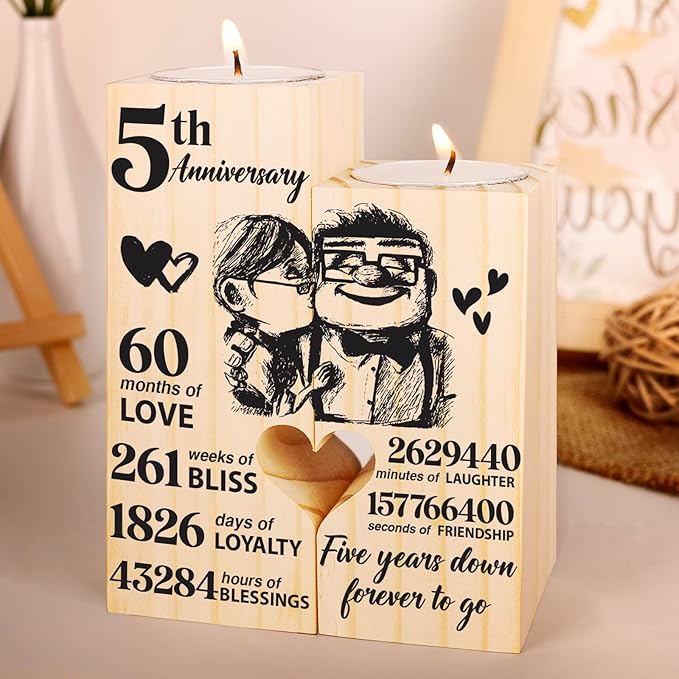5th Anniversary Wedding Gifts for Wife, Husband, Couples Gift Candlestick, Cotton 5th Wedding Anniversary Presents for Her, Him, Girlfriend, Boyfriend