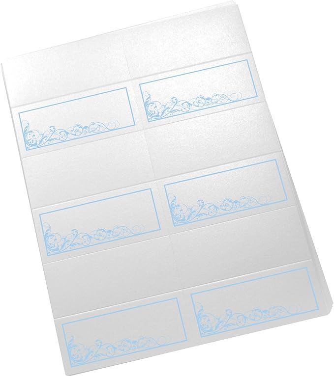 Scribble Vintage Swirl Printable Place Cards, Light Blue (Choose Color), Set of 150 (25 Sheets), Laser & Inkjet Printers - Wedding, Party, Dinner, and Special Events