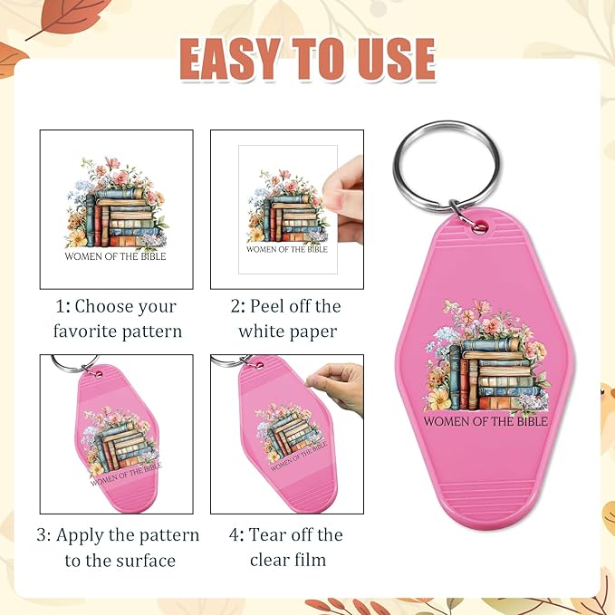 Vintage UV DTF Wrap Stickers - 80 Sheets Reading Books UVDTF Decals for Motel Keychain, Flower Rub on Transfer Stickers, DIY Hotel Keychain Blank Personalized Crafts Gift